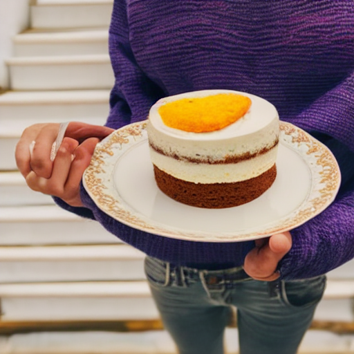 065_a woman holding a plate of cake in her hand.png